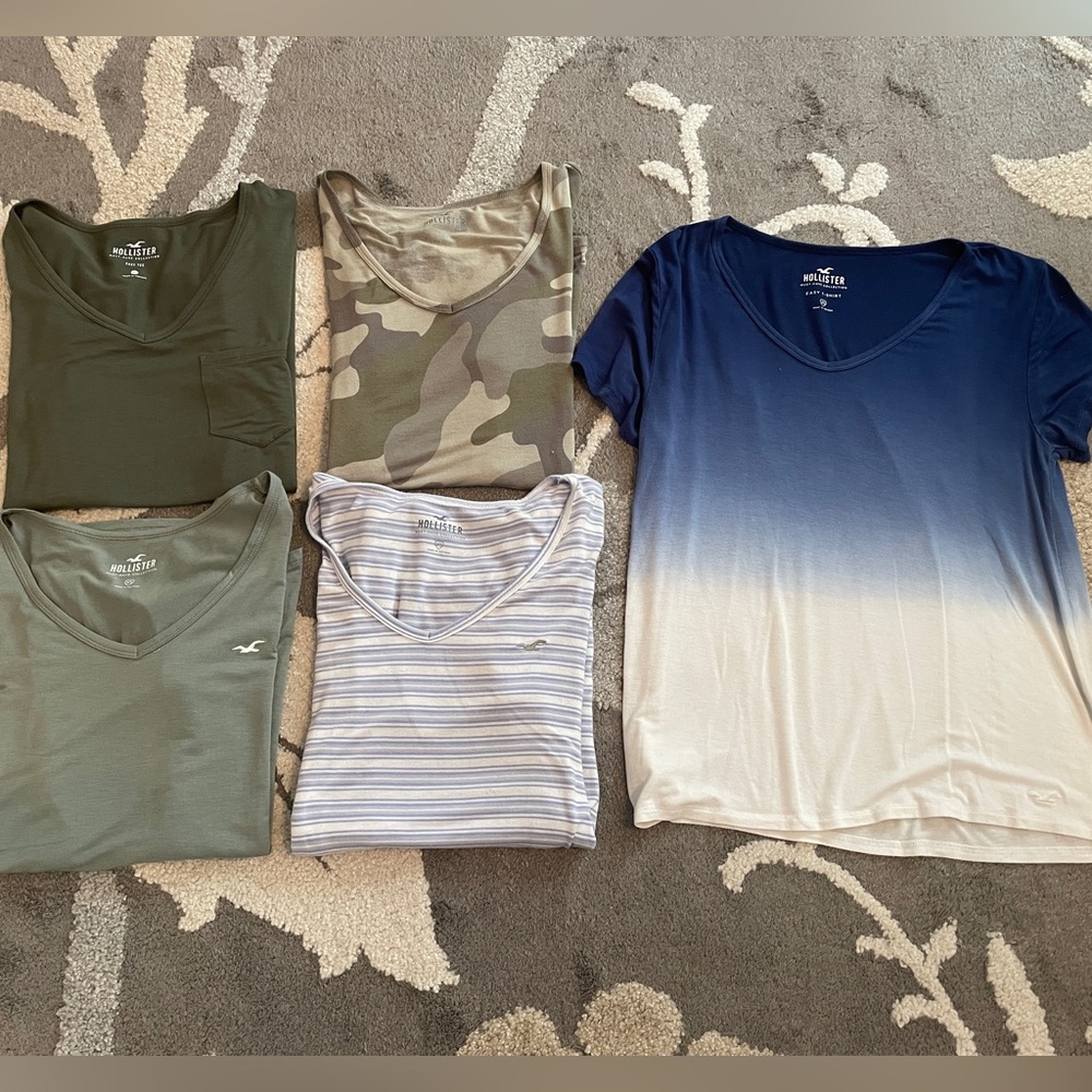 5 Hollister Must Have Collection Easy Tee Size XS Green,Tie Dye, Stripe, Camo
